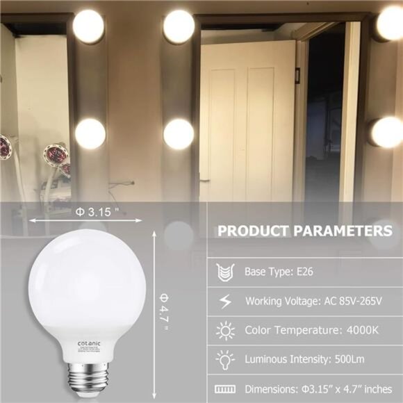 G25 LED Globe Light Bulbs, 5W Vanity Light Bulb (60W Equivalent),Daylight 4000K - Picture 2 of 7